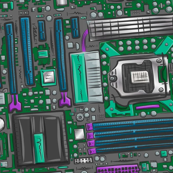 Placa madre dibujada a mano — Archivo Imágenes Vectoriales