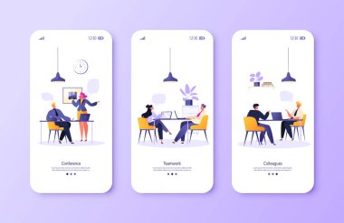 Mobil uygulama sayfası için beyin fırtınası konsepti. Dizüstü bilgisayarlarla birlikte çalışan yaratıcı insanlar. Ortak çalışma alanı geliştirme projesinde başarılı bir takım. Ortaklık, iletişim