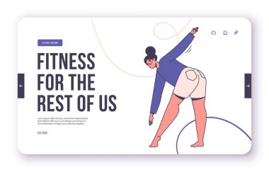 Fitness, sports morning exercises concept for landing page design. Young woman bends and waves her arms. Workouts at home or in gym. Line art modern flat design vector character for website, homepage 