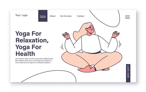 Yoga Klasse Concept Voor Landing Page Jong Meisje Glimlacht Vredig — Stockvector