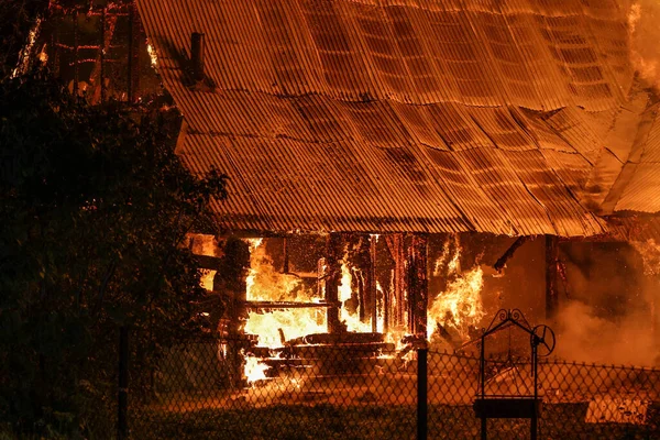 Banska Nizna Polska 2021 Wooden House Barn Fire 2021 Banska — Stock Photo, Image