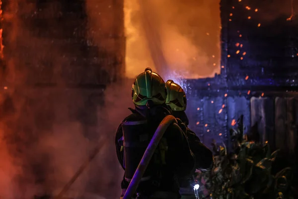 Banska Nizna Polska 2021 Bombero Acción Durante Incendio Casa 2021 —  Fotos de Stock