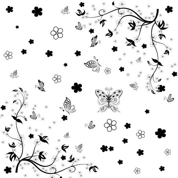 Floral black and white pattern . — Stock Vector