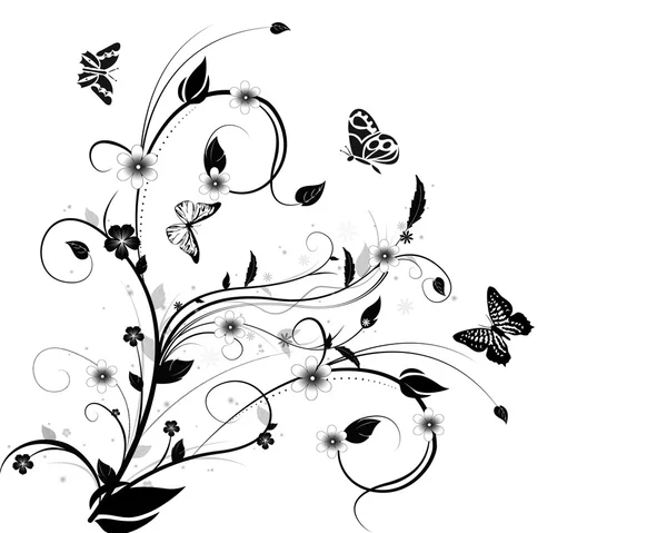 Floral ornament with butterflies . — Stock Vector