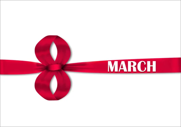 March Red Bow Ribbon Isolated White Background — Stock Photo, Image