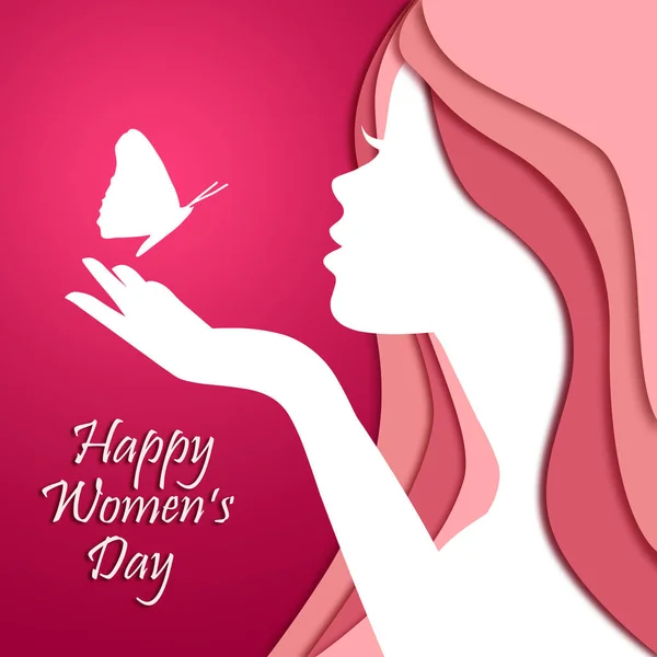 March Holiday Background Beautiful Girl Silhouette International Women Day — стоковое фото