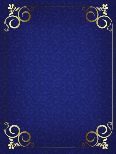 Gold border frame on blue pattern background .
