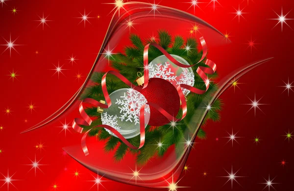 Fond rouge abstrait avec boules de Noël — Image vectorielle