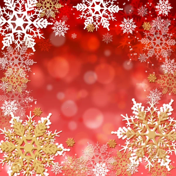 Fondo rojo de Navidad con copos de nieve. — Vector de stock