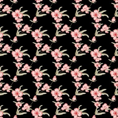 Siyah arka plan üzerine model pembe çiçekler.