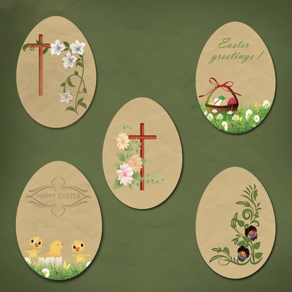Set de Pâques vintage avec des œufs de vieux papier . — Image vectorielle