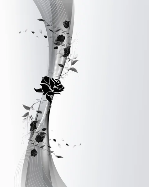 黒い花を持つ灰色の背景 . — ストックベクタ
