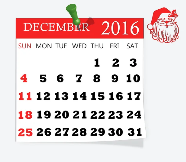 Calendar,december 2016 . — Stock Vector