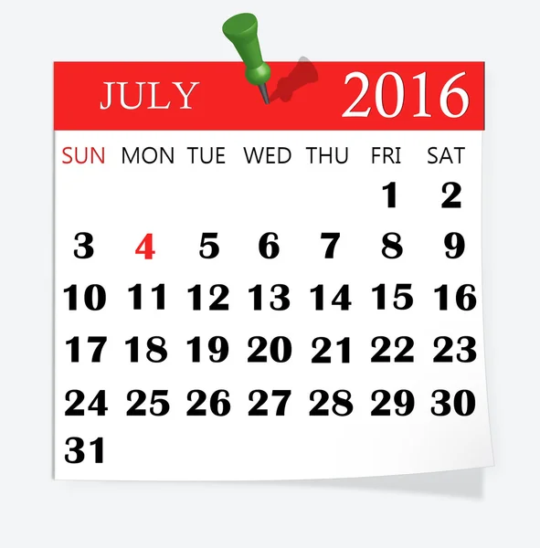 Calendar,july 2016 — Stock Vector