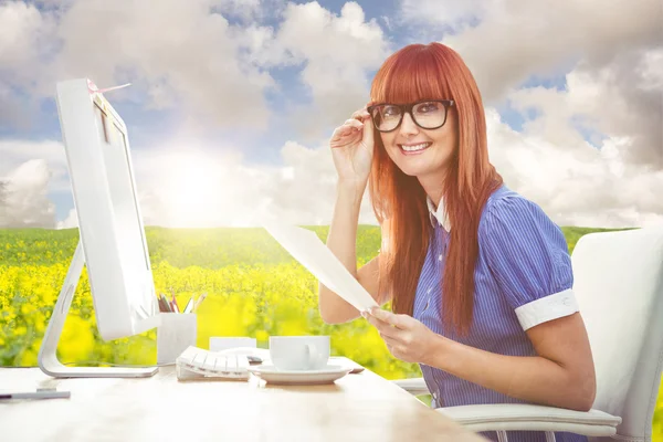 Hipster woman with document — Stock Photo, Image