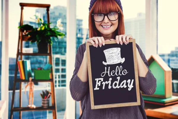 Woman holding blackboard — Stock Photo, Image