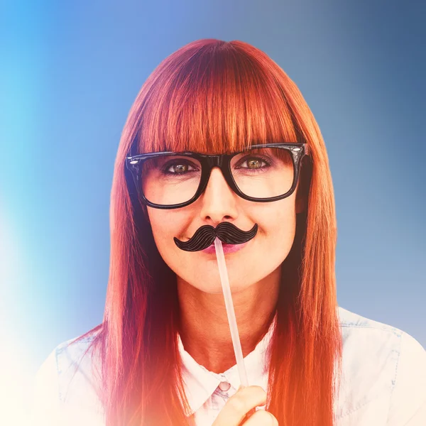 Hipster γυναίκα με μουστάκι — Φωτογραφία Αρχείου