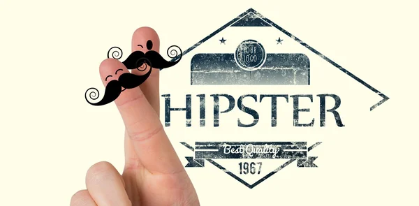 Fingrar med mustasch mot hipster logotyp — Stockfoto