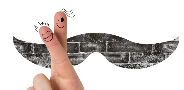 Dedos com caras contra ícone de um bigode — Fotografia de Stock