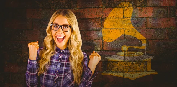 Blonde hipster celebrating success — Stock Photo, Image