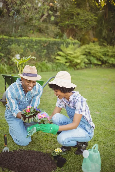 Casal feliz no jardim — Fotografia de Stock