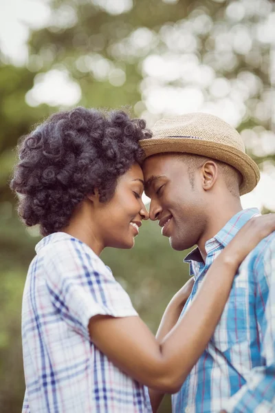 Casal tranquilo de pé nariz a nariz — Fotografia de Stock