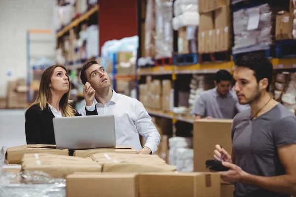 Portrait of smiling warehouse managers — Stock Photo, Image