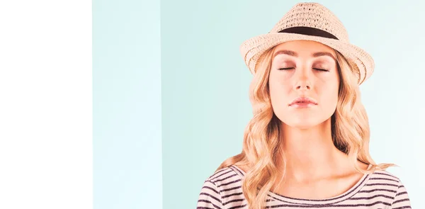 Gorgeous blonde hipster with straw hat — Stock Photo, Image