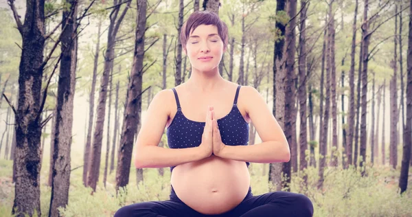 Pregnant woman sitting with hands joined — Stock Photo, Image