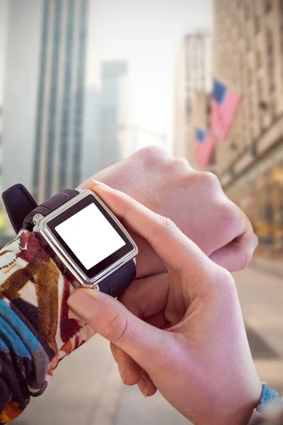 Hand touching smart watch — Stock Photo, Image