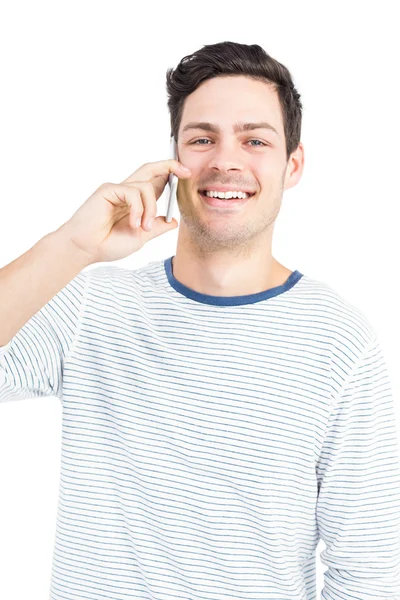 Man op telefoon in wit — Stockfoto