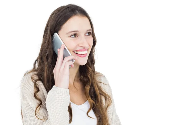 Frau am Telefon auf weiß — Stockfoto