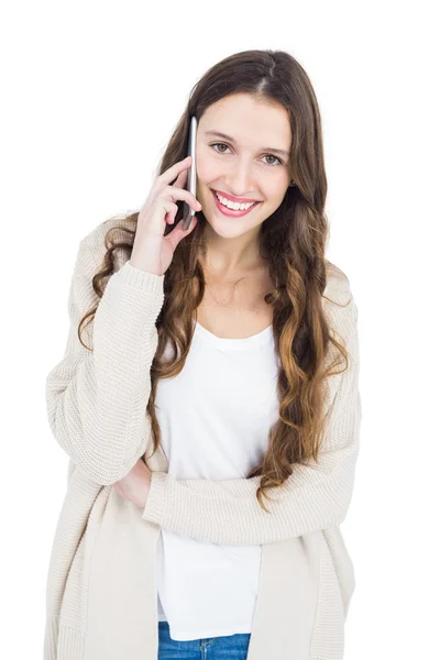 Femme au téléphone sur blanc — Photo