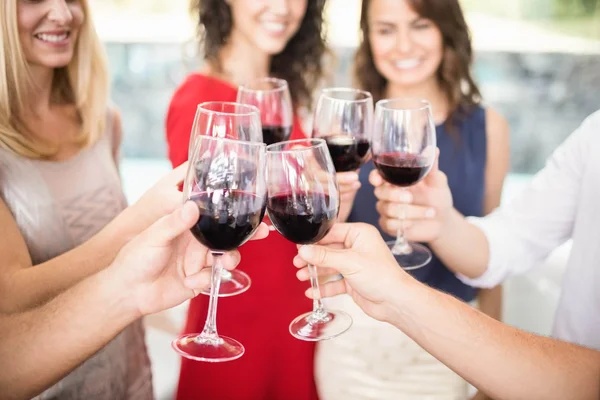 Amigos tomando vino en la fiesta — Foto de Stock