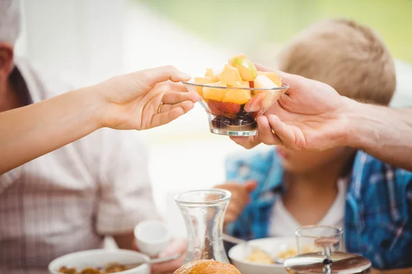 Handen langs kom van vruchten — Stockfoto