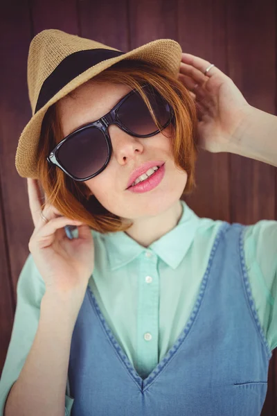 Red haired hipster with sunglasses — Stock Photo, Image