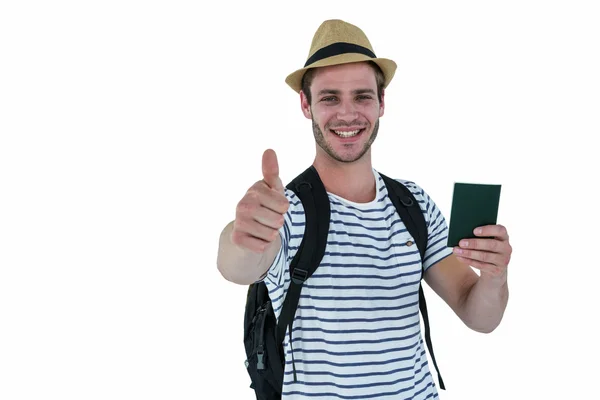 Handsome man holding leather wallet — Stock Photo, Image