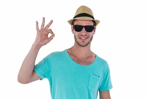 Hipster man making ok sign — Stock Photo, Image