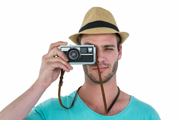 Hipster homem tirando foto — Fotografia de Stock