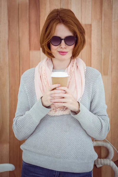 Red haired hipster drinking coffee — Stock Photo, Image