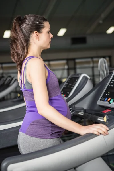 Kobieta w ciąży ćwiczenia na bieżni — Zdjęcie stockowe