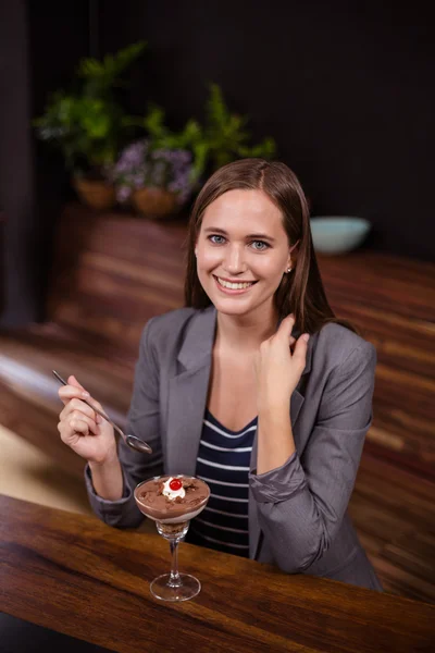 Woman about to eat dessert — Stock Photo, Image