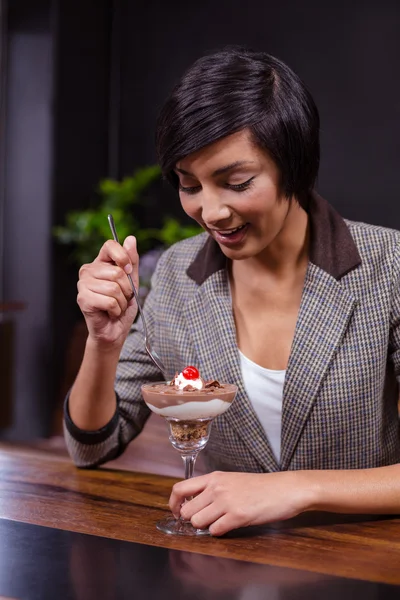 Woman about to eat dessert — Stock Photo, Image