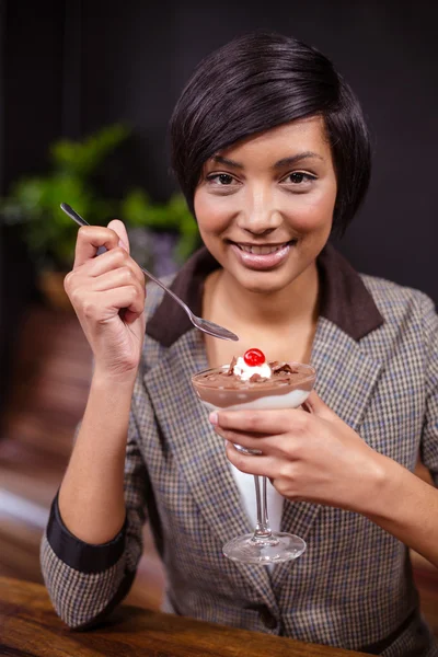 Woman about to eat dessert — Stock Photo, Image