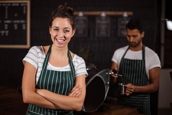 Barista standing with arms crossed — Stock Photo, Image