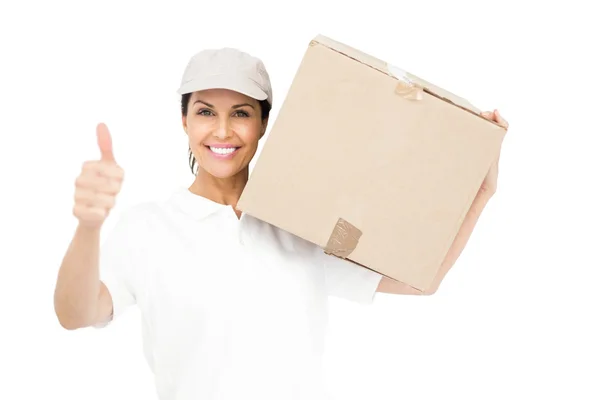 Delivery woman carrying a package — Stock Photo, Image