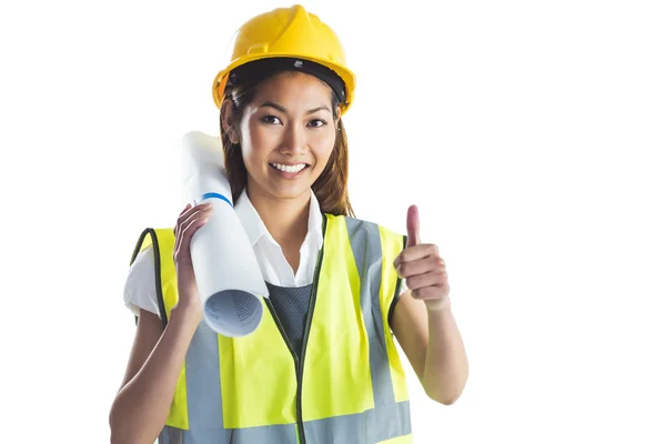 Architect woman with thumbs up — Stock Photo, Image