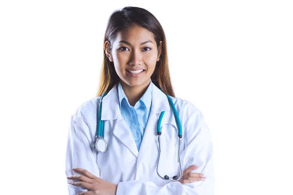Asian doctor with arms crossed looking at the camera — Stock Photo, Image