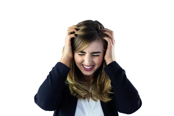 Woman touching her head — Stock Photo, Image