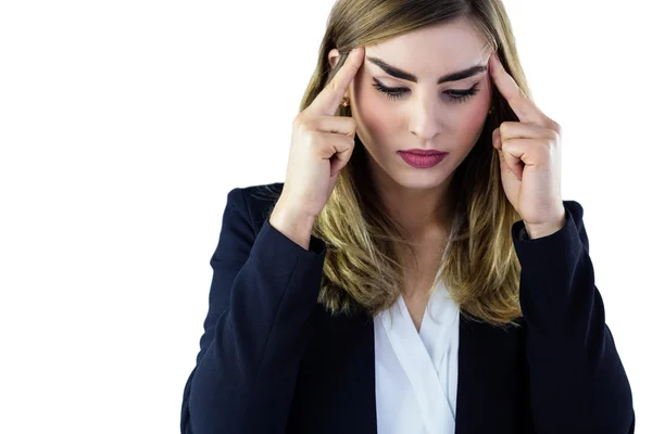 Woman touching her temples — Stock Photo, Image